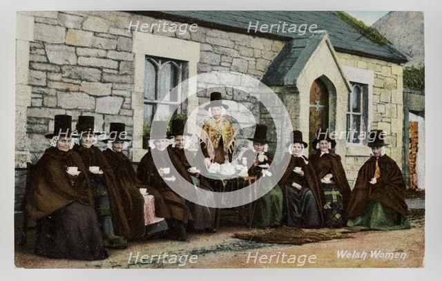 Group of ten Welsh women drinking tea outside a Chapel, c1900s. Creator: Unknown.