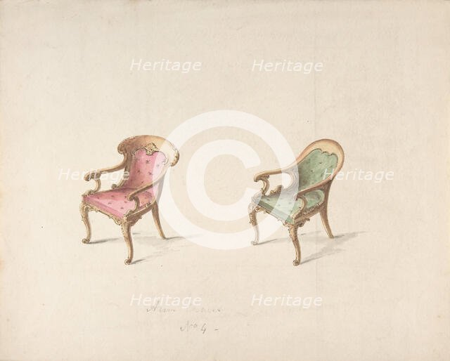 Design for Two Armchairs with Red and Green Upholstery, early 19th century. Creator: Anon.