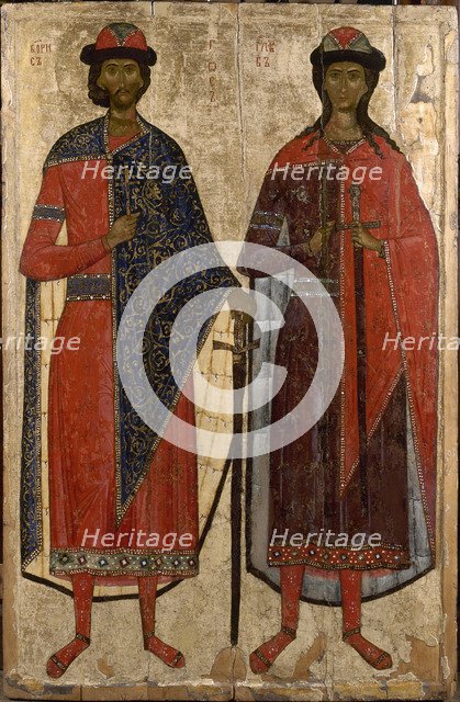 Saints Boris and Gleb, Mid of the 14th cen.. Artist: Russian icon  
