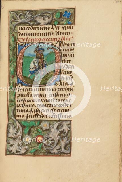 Initial G: Saint George and the Dragon; Crohin-La Fontaine Hours, (about 1480-1485?). Creators: Master of the Dresden Prayer Book, Workshop of the Master of the Dresden Prayer Book.