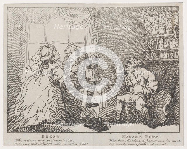 Bozzy and Madame Piozzi (Frontispiece, "Bozzy and Piozzi" by Peter Pindar), 1780-86., 1780-86. Creator: Thomas Rowlandson.