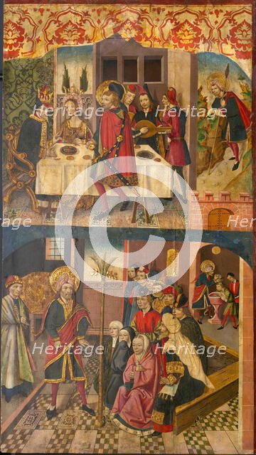 Saint Christopher Taking Leave of the King Who Feared Satan; Saint Christopher and His Converts... Creator: Martín de Soria.