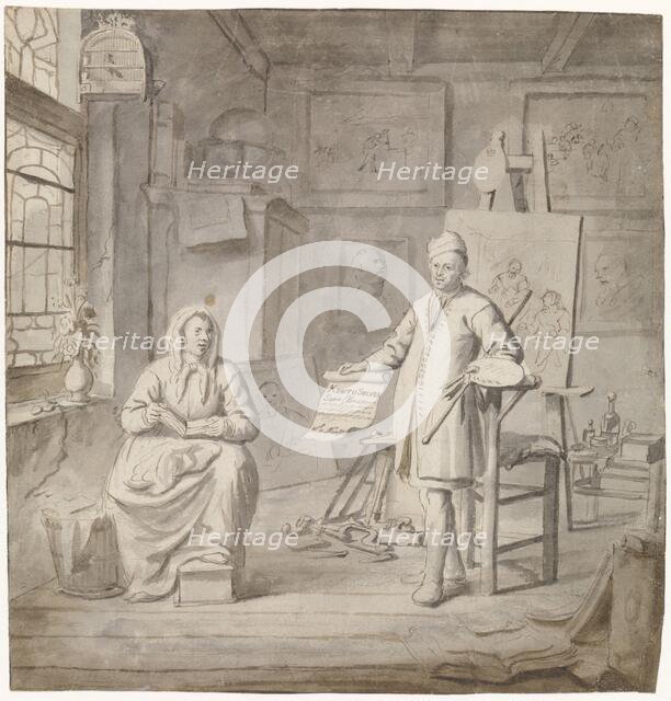 The painter Michiel Comans and his third wife Elisabeth van der Mersche in his studio, 1655-1705.  Creator: Michiel van Musscher.