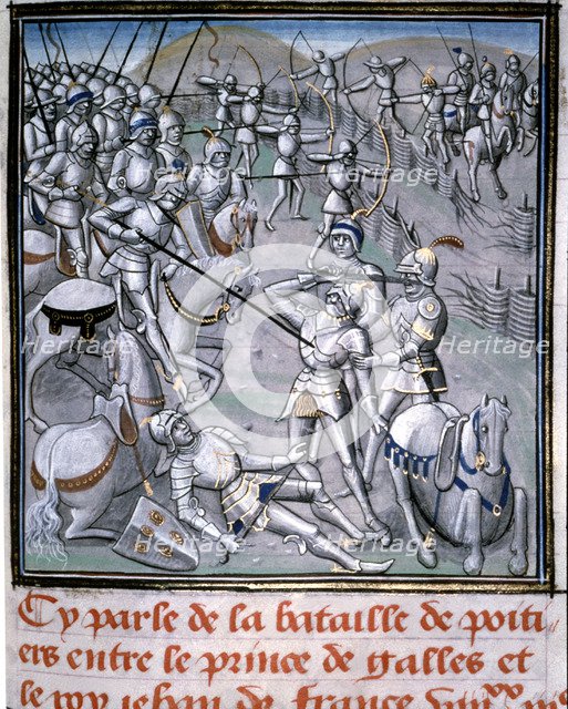 Battle of Poitiers (732), with Carlos Martel winner of the Arabs. Miniature of 'Chroniques of Jea…