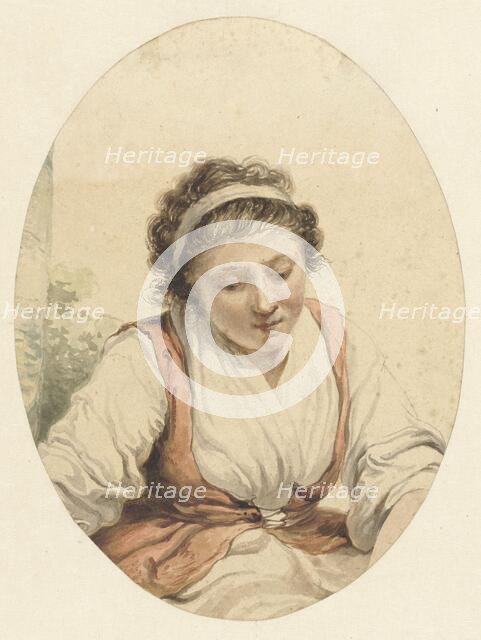 Woman with red cardigan and white ribbon in her hair, 1766-1815. Creator: Jacob van Strij.