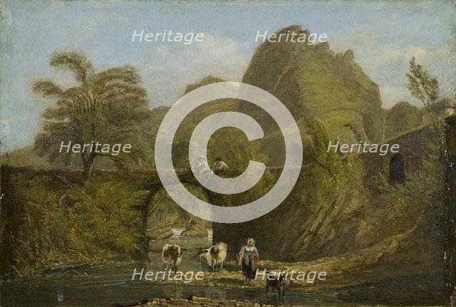 'Dynas Rock and bridge'', 1820. Artist: George Orleans De La Motte