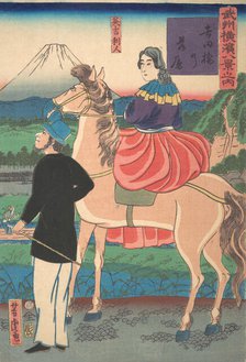 Descending Geese at Yoshida Bridge [English Couple] (Yoshidabashi no rakugan [I1st month, 1861. Creator: Utagawa Yoshitora.