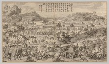 Battle at Tunggushi Luke: from Battle Scenes of the Quelling of the Rebellions..., c. 1765-1774. Creator: Unknown.
