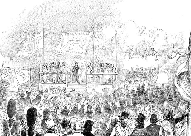 Father Mathew addressing a temperance meeting in London..., 1843, (1890). Creator: Unknown.