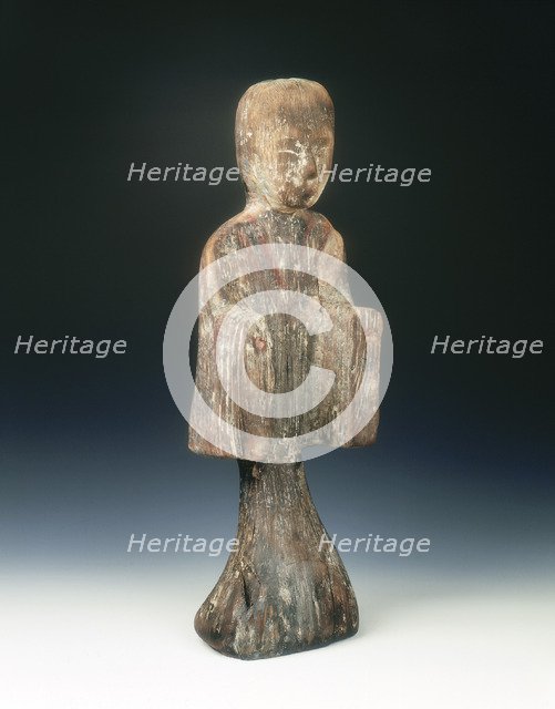Camphor wood standing female figure, China, c206 BC-c8 AD. Artist: Unknown