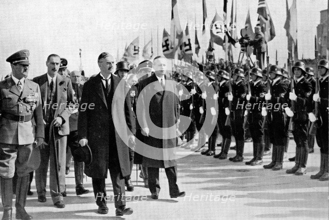 Chamberlain, Ribbentrop and Hitler at Munich, 1938. Artist: Unknown