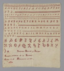 Sampler, Spain, 1878. Creator: Unknown.