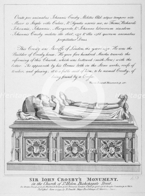 Tombs in the Church of St Helen, Bishopsgate, City of London, 1794. Artist: Anon