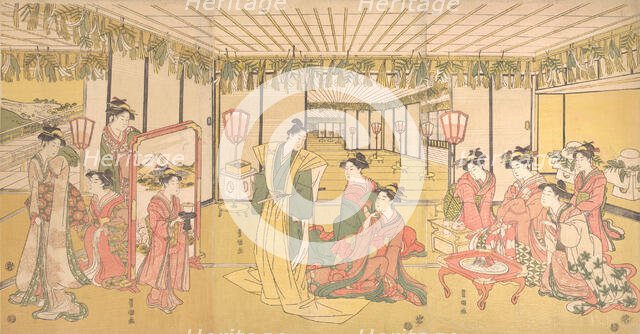 New Year's Celebration in a Large Mansion, ca. 1791. Creator: Utagawa Toyokuni I.