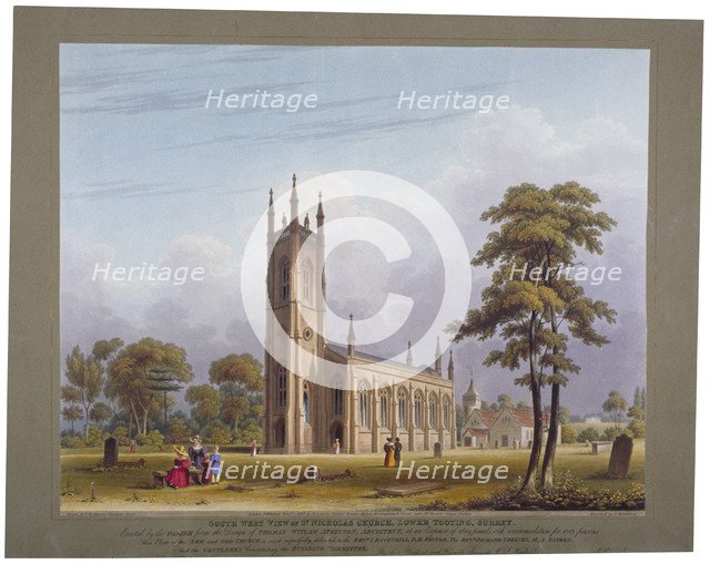 South-west view of St Nicholas Church, Tooting, London, 1832.                                        Artist: C Rosenberg