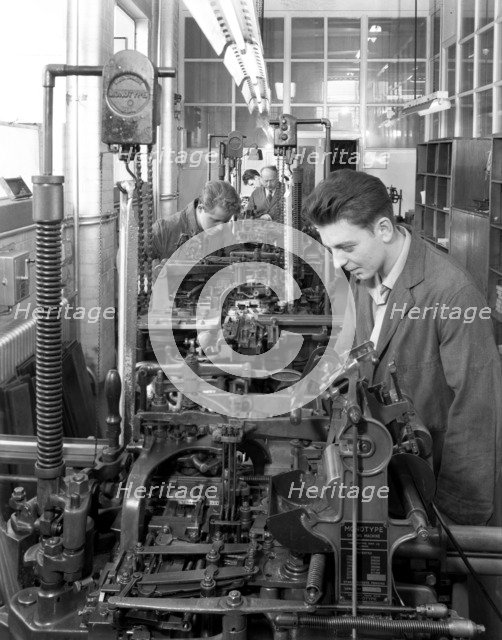 Monotype casting machine at a printing company, Mexborough, South Yorkshire, 1959. Artist: Michael Walters