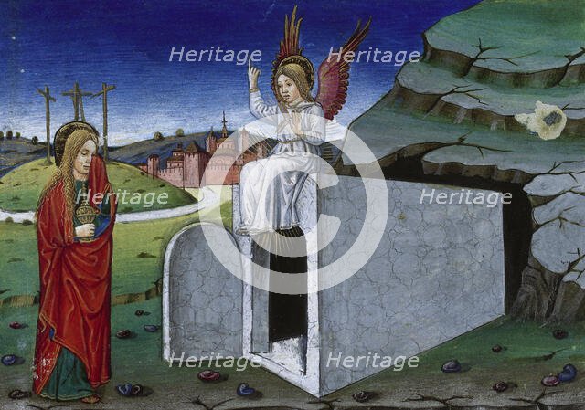 Mary brings ointment to the tomb of Jesus, Codex de Predis, 1476. Creator: Cristoforo De Predis.