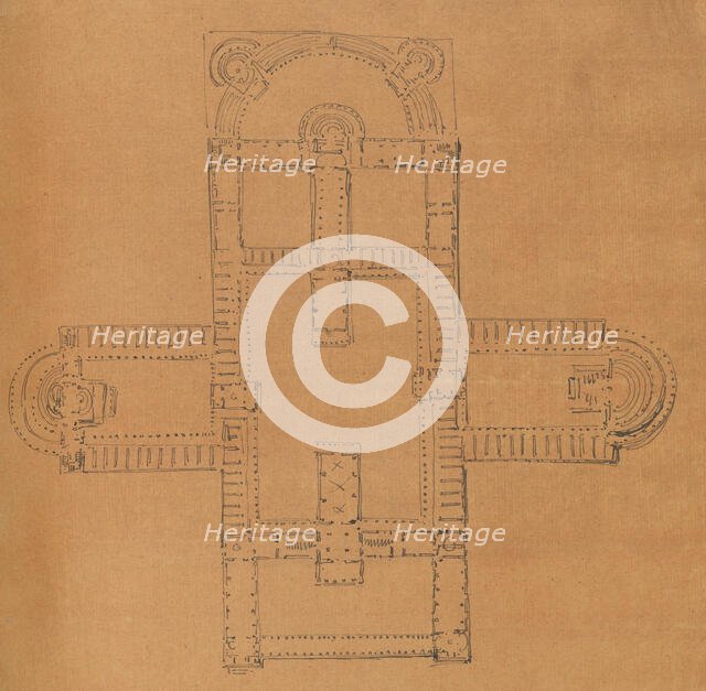 Page from a Scrapbook containing Drawings and Several Prints of Architecture, Int..., ca. 1800-1850. Creators: Workshop of Charles Percier, Workshop of Pierre François Léonard Fontaine.