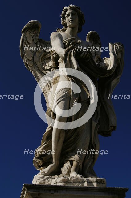Marble statue of an angel on the Ponte Sant'Angelo, Rome, Italy, 2022.  Creator: LTL.