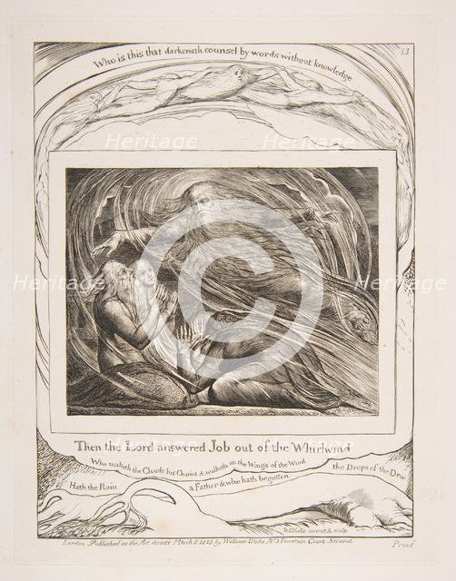 The Lord Answering Job out of the Whirlwind, from Illustrations of the Book of Job, 1825-26. Creator: William Blake.