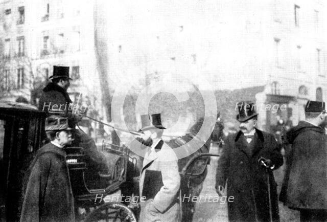 The Trial of M. Zola in Paris: scenes at the Assize Court - arrival of General Mercier, 1898. Creator: Gribayedoff.