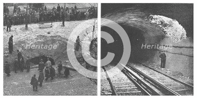 'Un Zeppelin sur Paris; Un trou dans la voute du Metropolitain : aspects exterieur et..., 1916. Creator: Gorce.