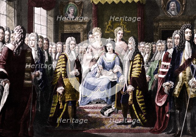 Articles of Union Presented by Commissioners to Queen Anne, 1706. Artist: Unknown.