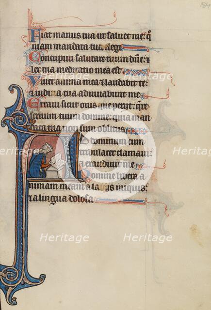 Initial A: A Noblewoman Seated on the Ground Reading; Bute Psalter, text and illumination about 1285 Creator: Bute Master.