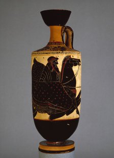 Athenian white-ground lekythos showing Poseidon on sea-horse (hippocampos), 6th - 5th century BC. Artist: Athena Painter.