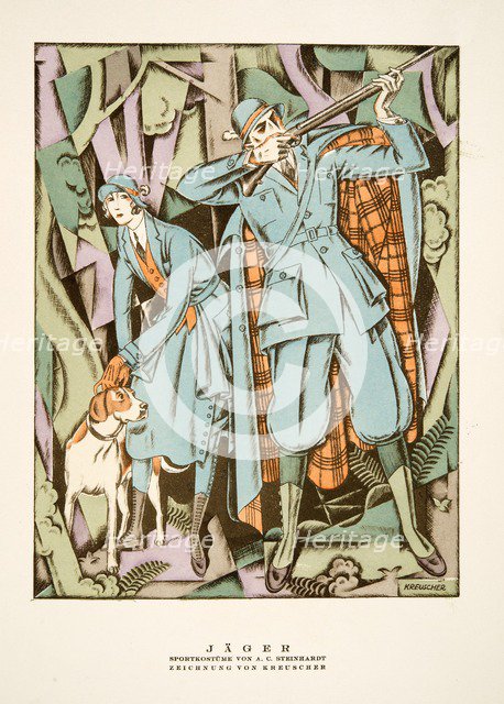Jäger, sporting outfits by A C Steinhardt, from Styl, pub. 1922 (pochoir Print)