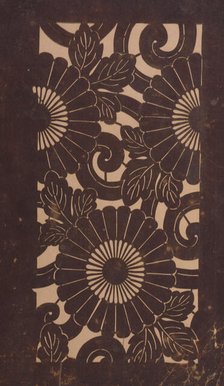 Katagami stencil with images of chrysanthemums, between 1900 and 1952. Creator: Unknown.