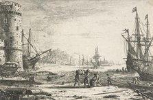 Harbour with a large tower, c.1641. Creator: Claude Lorrain.