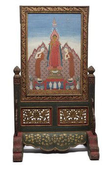 Standing panel with the Buddha with his disciples Sariputta and Moggalana, c1880-1900. Creator: Unknown.
