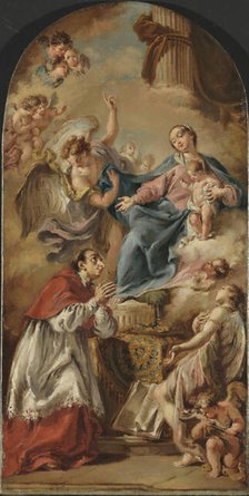 The Virgin and Child adored by Saint Carlo Borromeo, Undated. Creator: Giovanni Battista Pittoni the Younger.