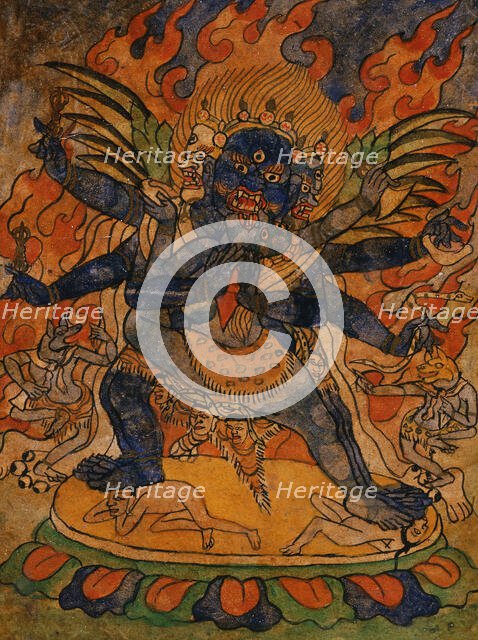 Vajrakumara (?) and Consort, Nyingmapa Buddhist or Bon Ritual Card, 18th-19th century. Creator: Unknown.