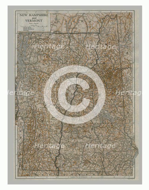 Map of New Hampshire and Vermont, USA, c1900s. Creator: Emery Walker Ltd.