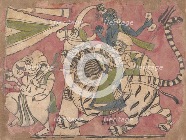 Ganesha Leads Shiva and Durga in Procession, 18th century. Creator: Unknown.