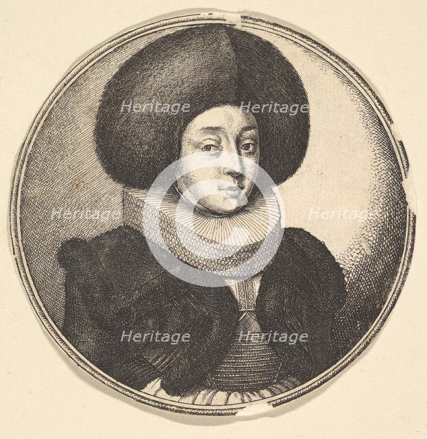 Woman with large circular fur hat and lace ruff, 1645. Creator: Wenceslaus Hollar.