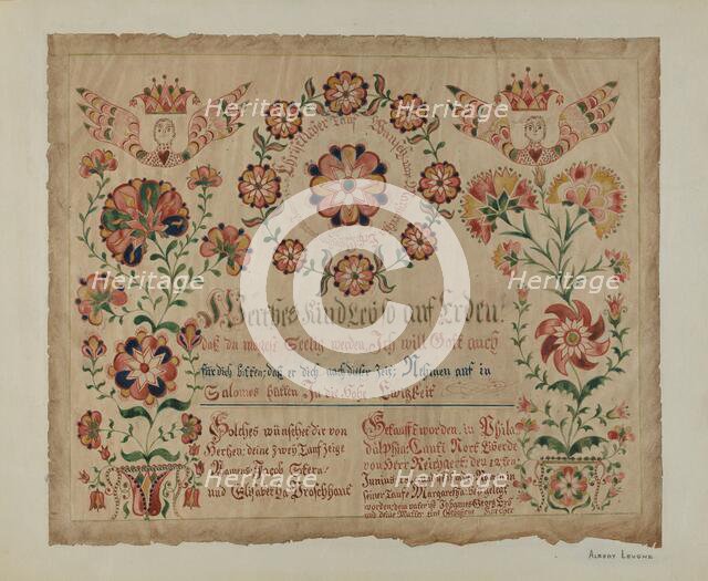 Pa. German Birth Certificate, c. 1940. Creator: Albert J. Levone.