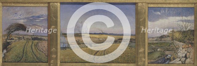 Spring in Halland. Three Paintings in a Frame Sculpted by the Artist, 1894. Creator: Nils Kreuger.