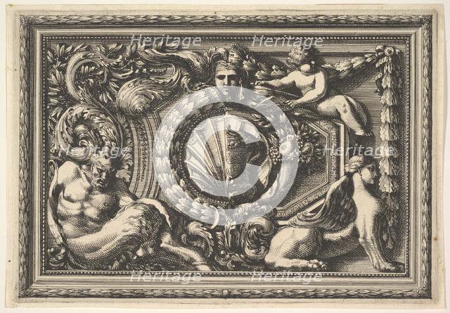 Design for a Panel with Two Variants containing a Satyr and a Sphynx, from: Pannea..., 17th century. Creator: Jean le Pautre.