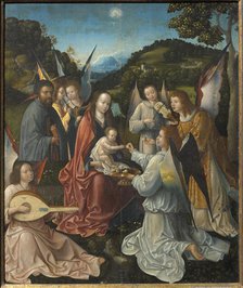 Holy Family with Angels and Saints Catherine and Barbara (Triptych, central panel), 16th cen. Creator: Master of Hoogstraeten (active ca. 1500).