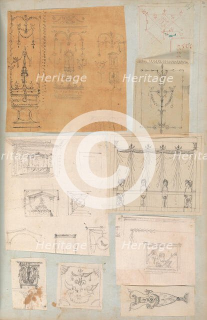 Page from a Scrapbook containing Drawings and Several Prints of Architecture, Int..., ca. 1800-1850. Creators: Workshop of Charles Percier, Workshop of Pierre François Léonard Fontaine.