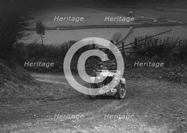 MG PB of WJ Green competing in the MG Car Club Midland Centre Trial, 1938. Artist: Bill Brunell.