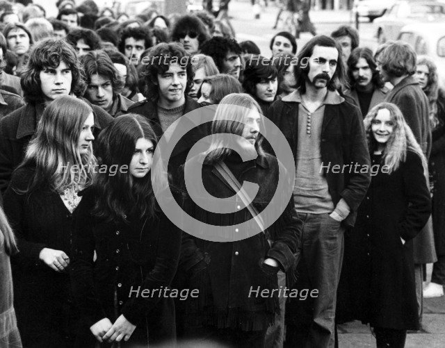 Crowd waiting for a pop concert at Round House, Chalk Farm, Camden, London, 1971. Artist: Henry Grant