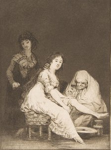 Plate 31 from 'Los Caprichos': She prays for her (Ruega por ella.), 1799. Creator: Francisco Goya.