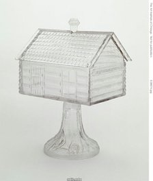 Medium Covered Compote in Log Cabin Pattern on Pedestal, 1875/96. Creator: Central Glass Company.