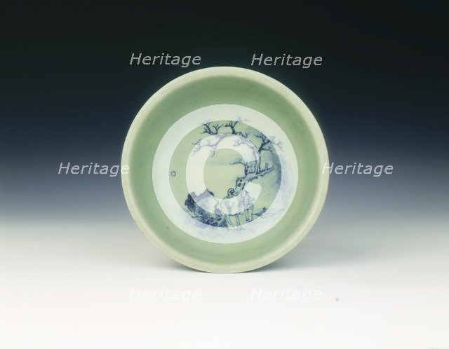 Celadon and underglaze blue bowl, Qing dynasty, China, second half of 17th century. Artist: Unknown