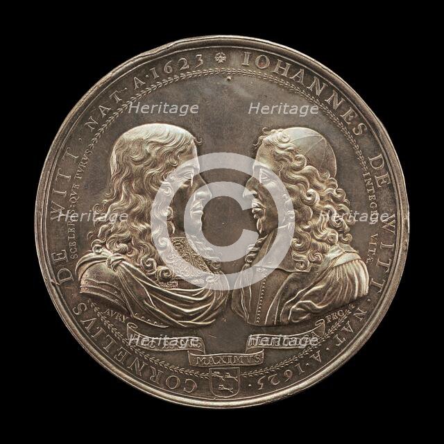 Assassination of the Brothers Cornelius and Johann de Witt at The Hague [obverse], 1672. Creator: Pierre Aury.