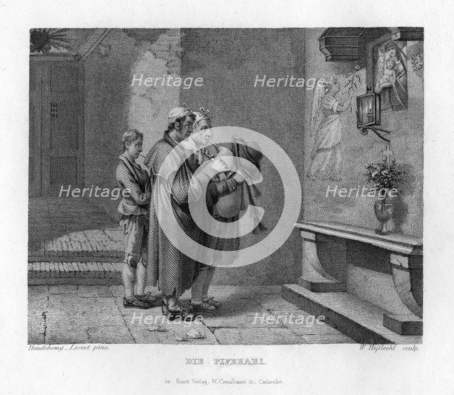 Italian bagpipers, c1833. Artist: W Hessloehl